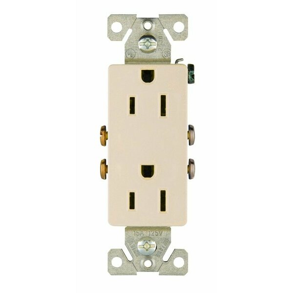 Eaton Wiring Devices Duplex Receptacle, 2 -Pole, 15 A, 125 V, Back, Side Wiring, Nema: 5-15R, Light Almond 1107LA